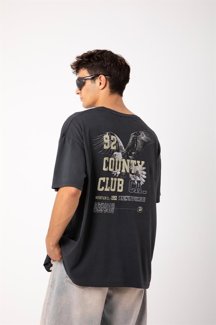 Country Club Baskılı Füme Oversize Tişört