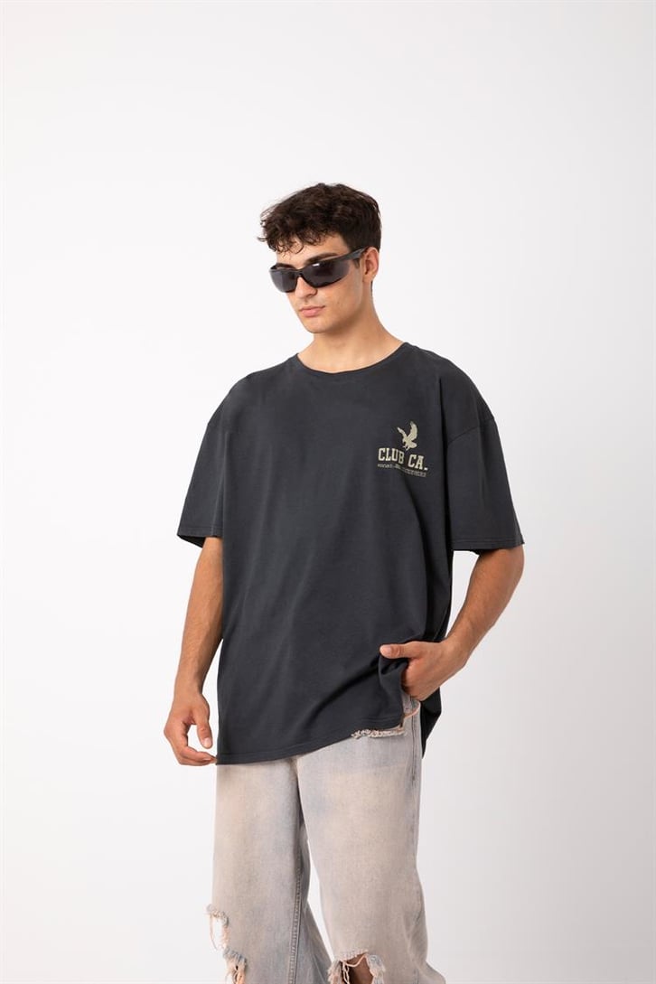 Country Club Baskılı Füme Oversize Tişört