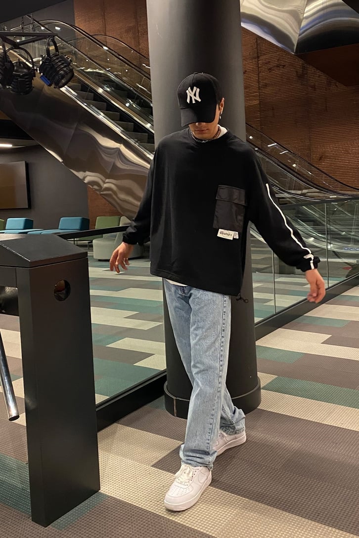 Couture Lastikli Oversize Siyah Sweatshirt