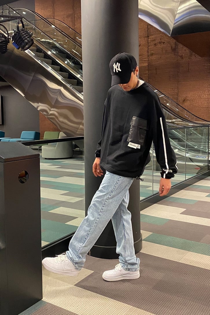 Couture Lastikli Oversize Siyah Sweatshirt
