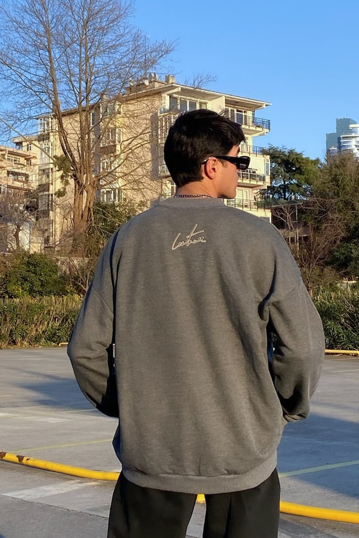 Couture Nakış Detay Premium Oversize Antrasit Sweatshirt