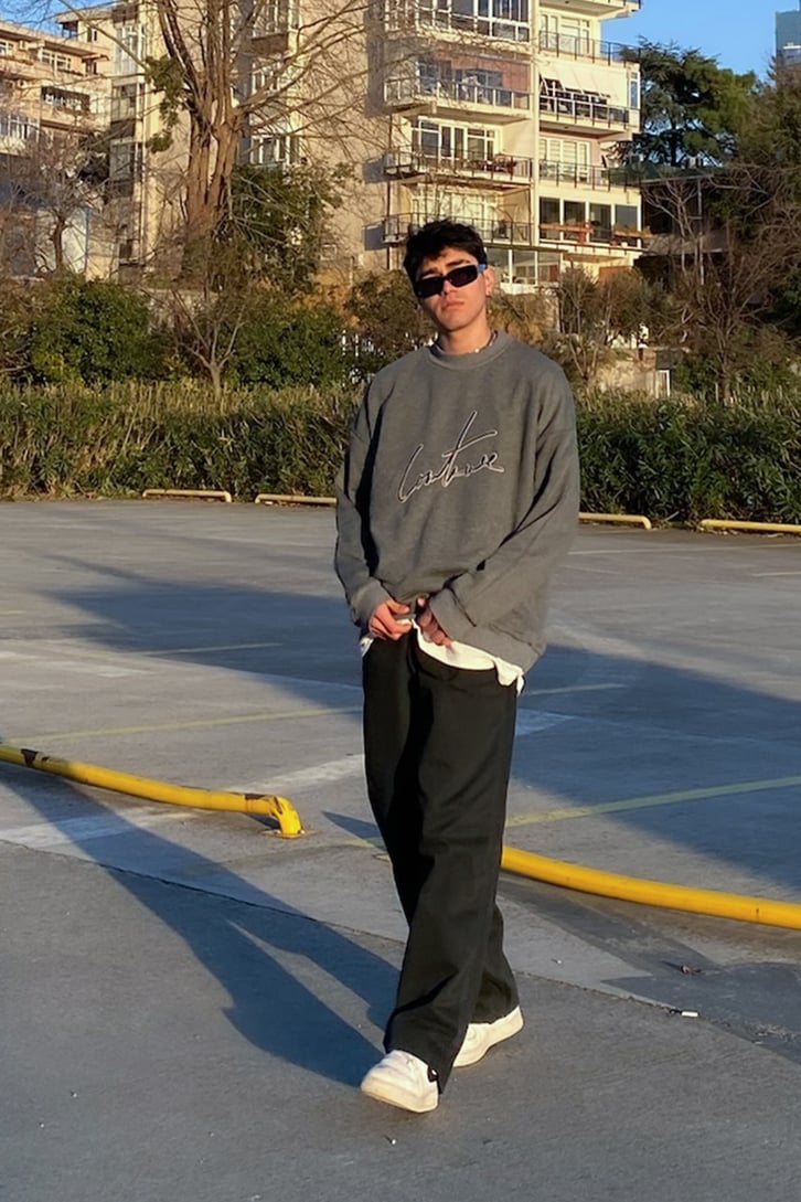 Couture Nakış Detay Premium Oversize Antrasit Sweatshirt