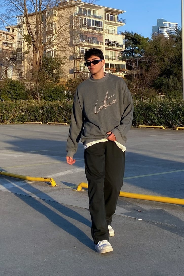 Couture Nakış Detay Premium Oversize Antrasit Sweatshirt