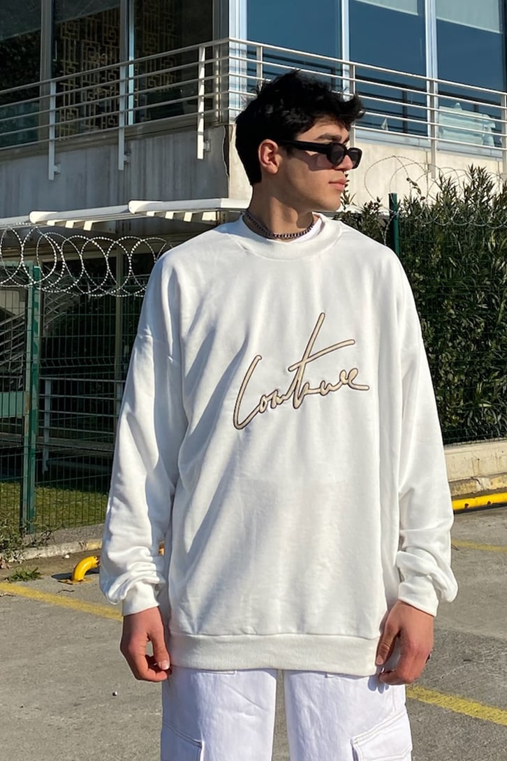 Couture Nakış Detay Premium Oversize Ecru Sweatshirt