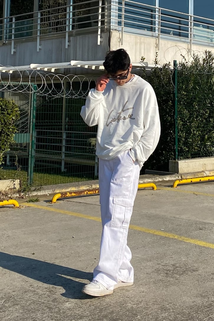 Couture Nakış Detay Premium Oversize Ecru Sweatshirt