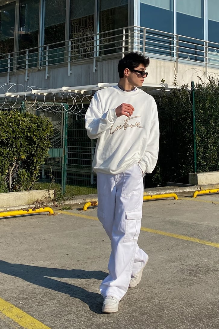 Couture Nakış Detay Premium Oversize Ecru Sweatshirt