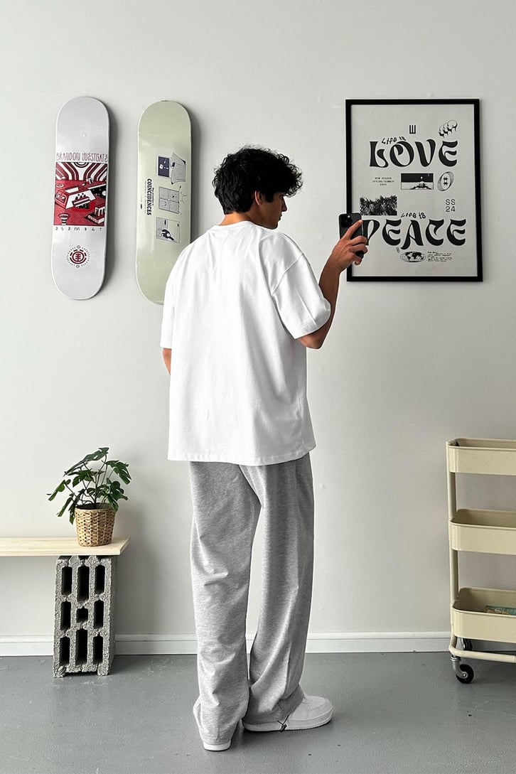 Cozy Boy Ayarlanabilir Paça Nakışlı Gri Melanj Eşofman Altı