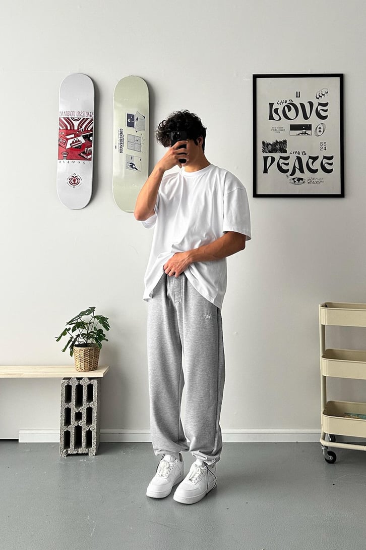 Cozy Boy Ayarlanabilir Paça Nakışlı Gri Melanj Eşofman Altı