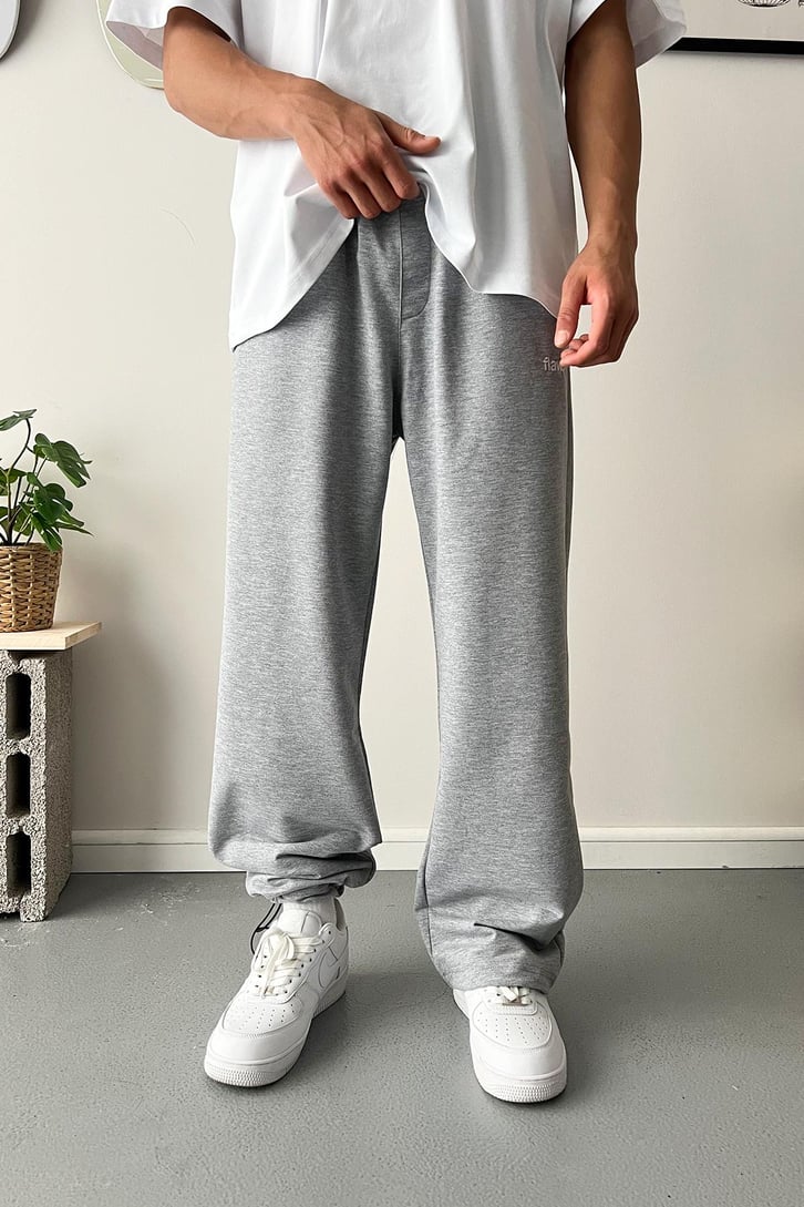 Cozy Boy Ayarlanabilir Paça Nakışlı Gri Melanj Eşofman Altı