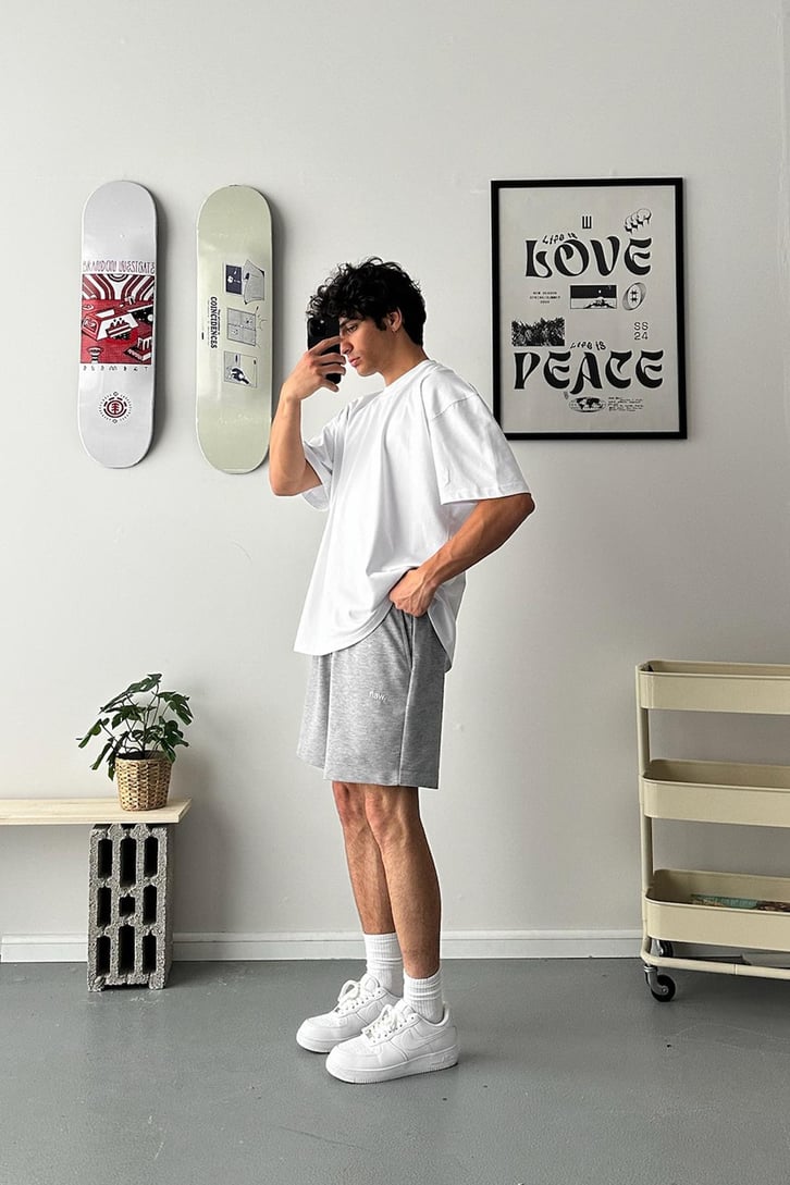 Cozy Boy Jogger Bel Nakışlı Gri Melanj Basic Şort