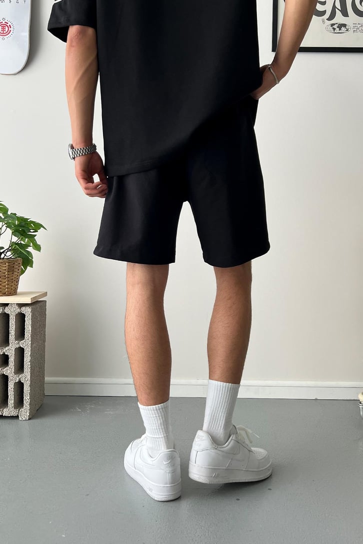 Cozy Boy Jogger Bel Nakışlı Siyah Basic Şort