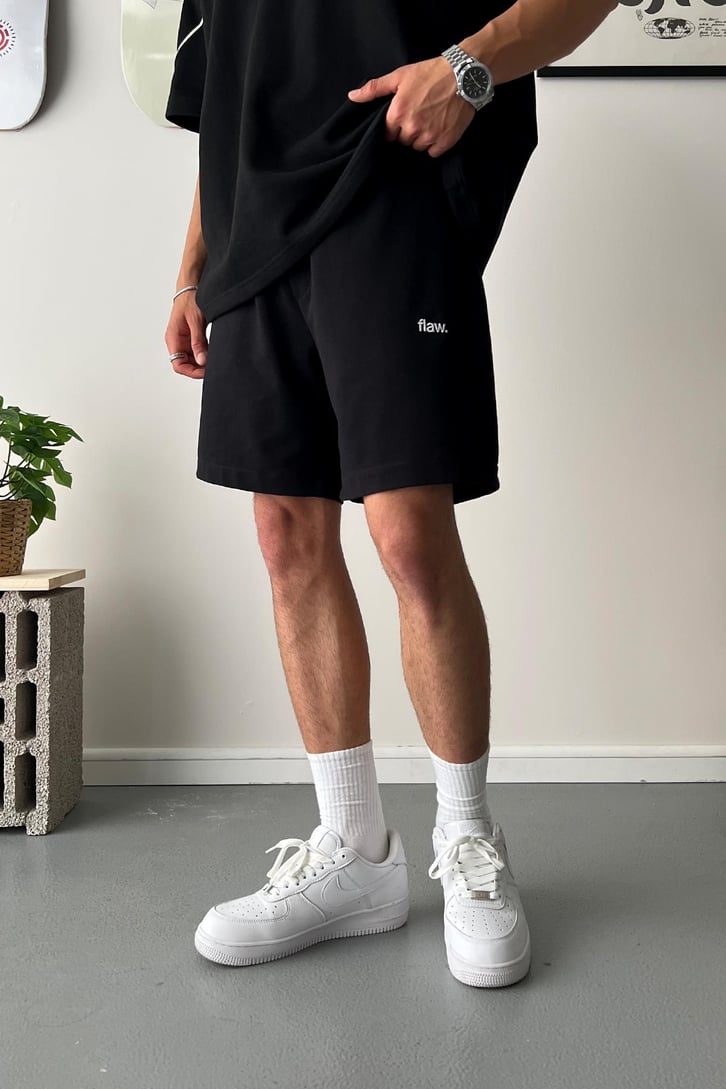 Cozy Boy Jogger Bel Nakışlı Siyah Basic Şort