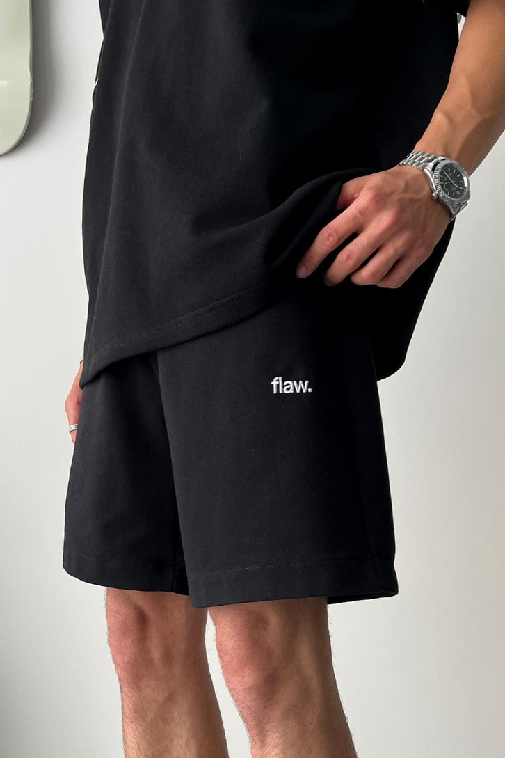 Cozy Boy Jogger Bel Nakışlı Siyah Basic Şort