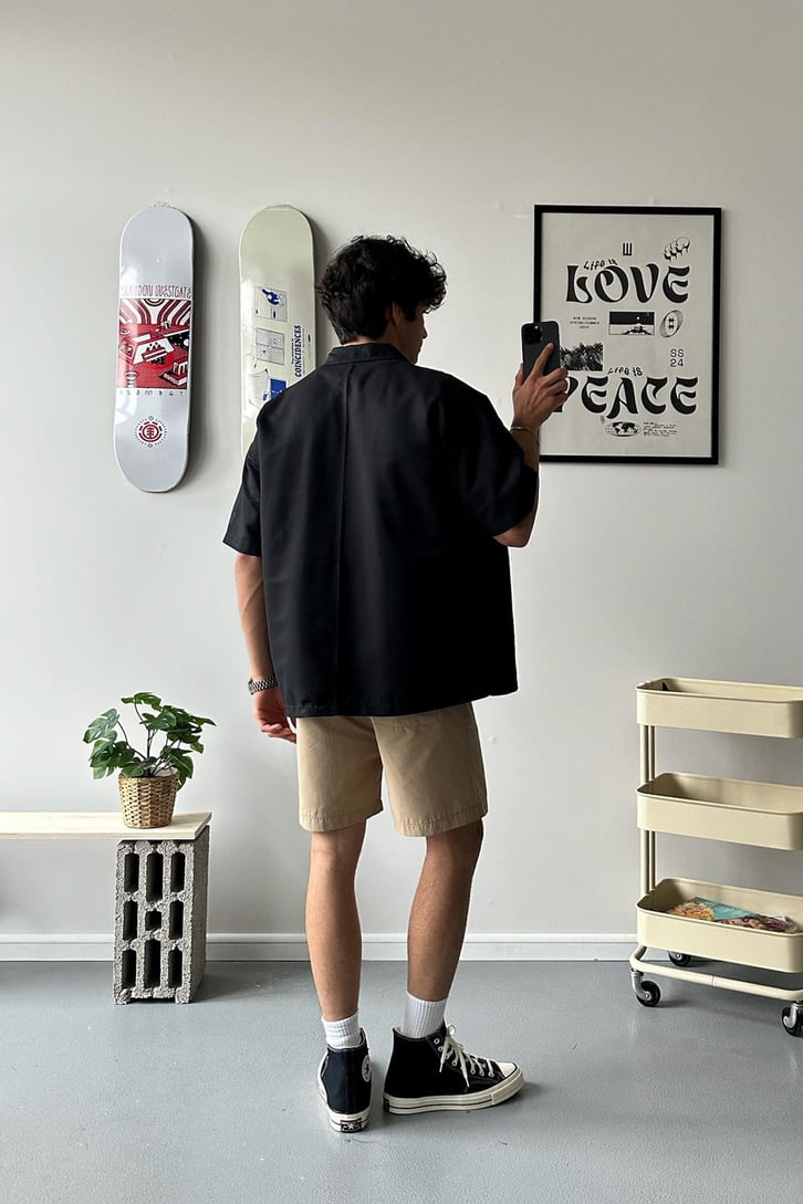 Cozy Boy Kısa Kol Siyah Oversize Gömlek