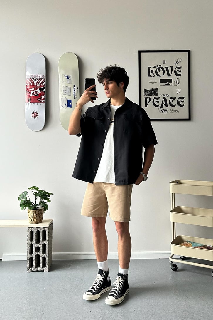 Cozy Boy Kısa Kol Siyah Oversize Gömlek