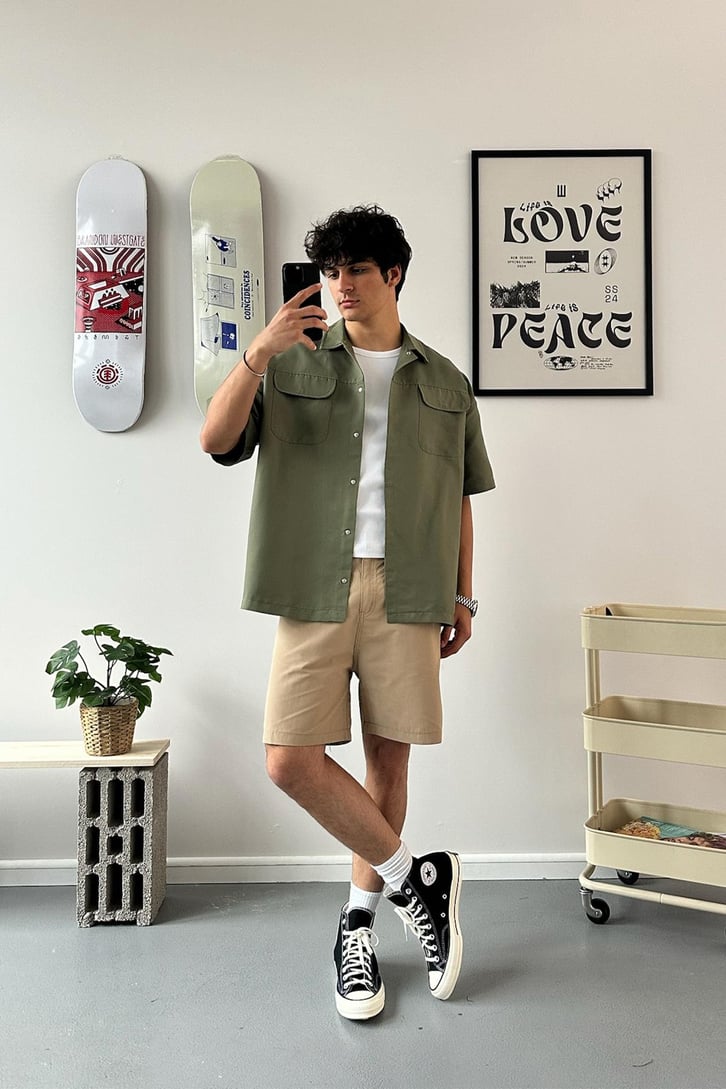 Cozy Boy Kısa Kol Yeşil Oversize Gömlek