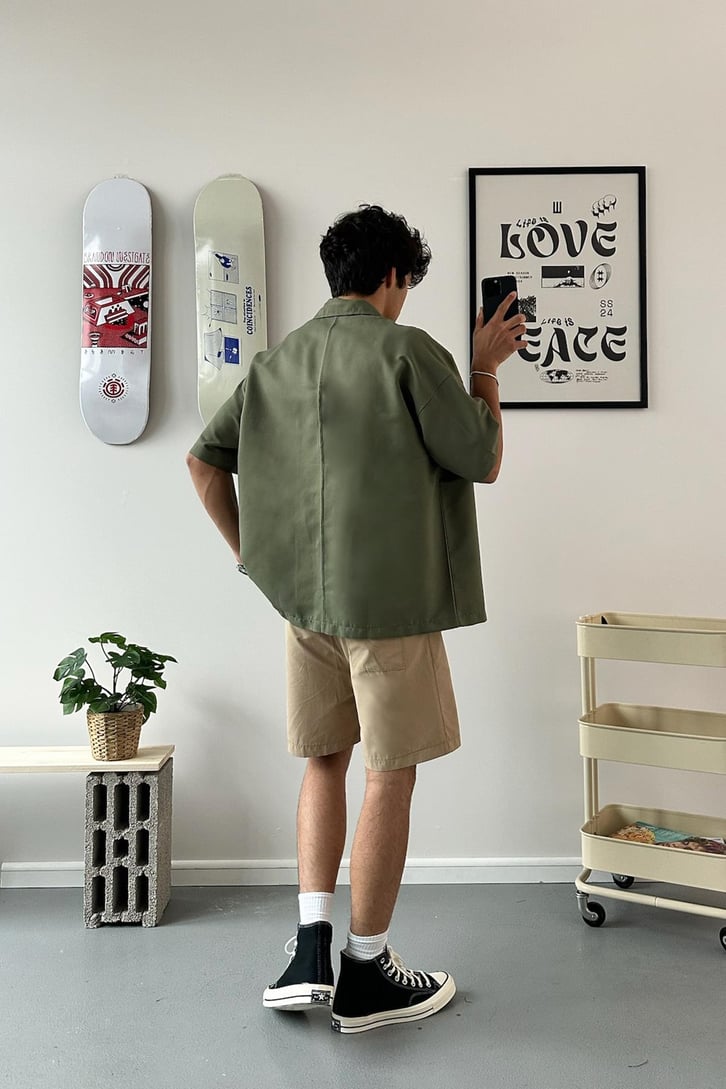Cozy Boy Kısa Kol Yeşil Oversize Gömlek