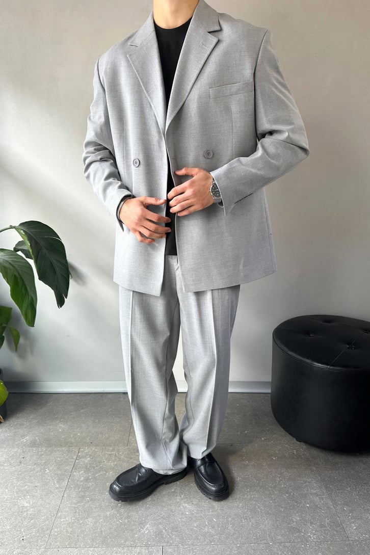 Cozy Oversize Kruvaze Bej Takım Elbise