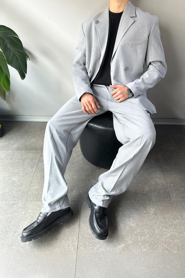 Cozy Oversize Kruvaze Bej Takım Elbise