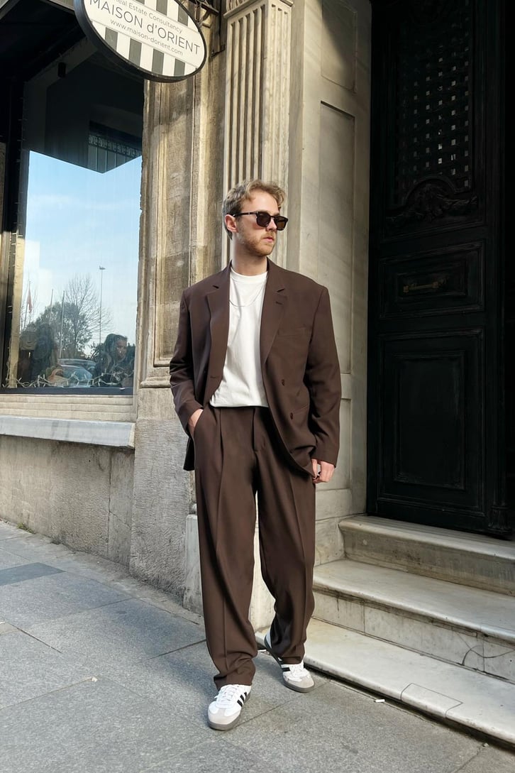 Cozy Oversize Kruvaze Bej Takım Elbise