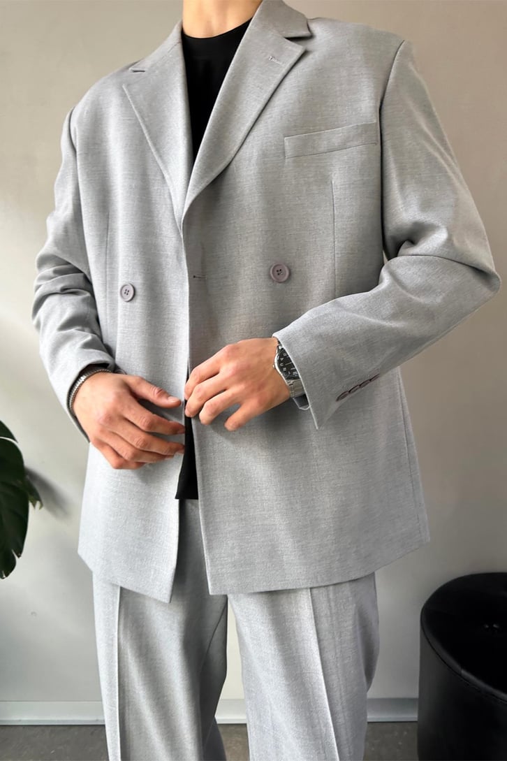 Cozy Oversize Kruvaze Bej Takım Elbise