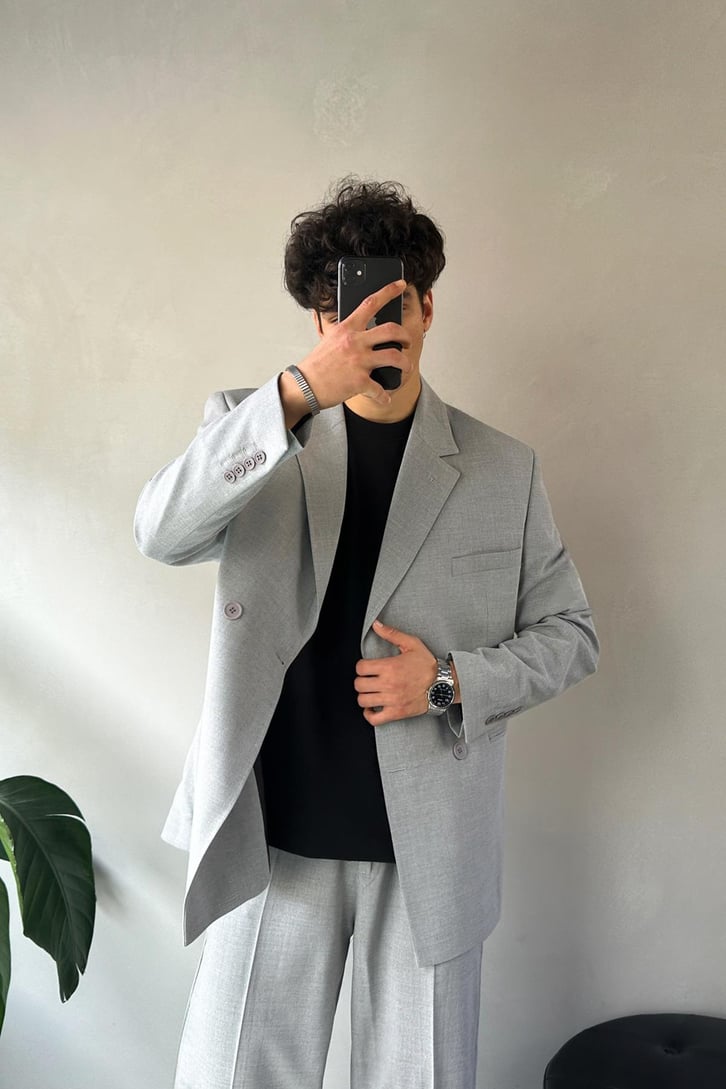 Cozy Oversize Kruvaze Bej Takım Elbise