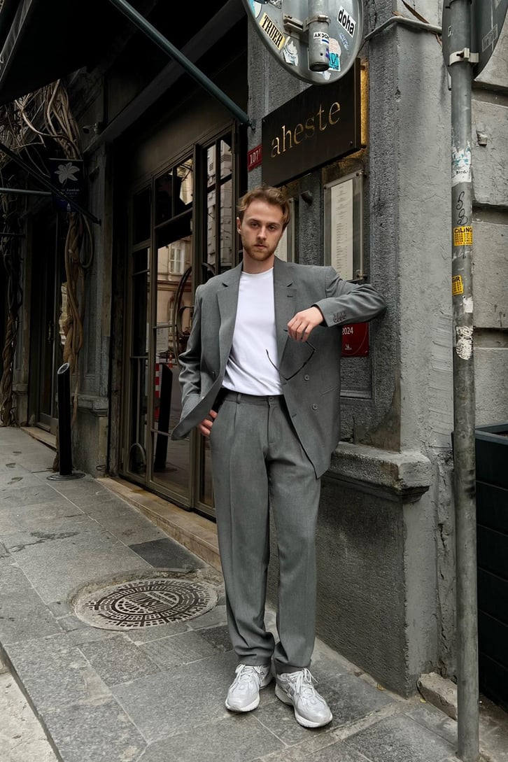 Cozy Oversize Kruvaze Gri Takım Elbise