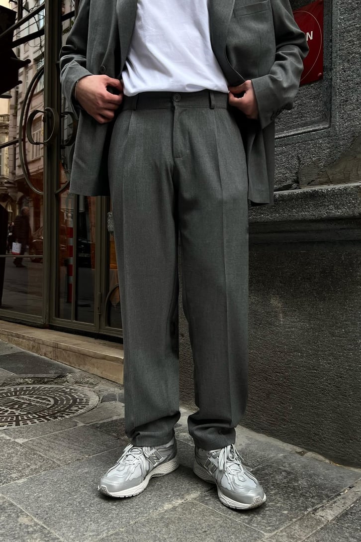 Cozy Oversize Kruvaze Gri Takım Elbise