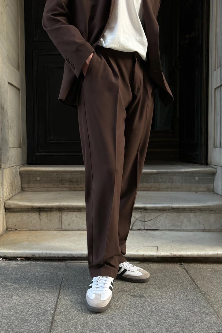 Cozy Oversize Kruvaze Kahverengi Takım Elbise
