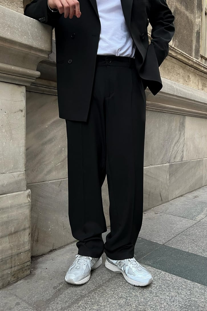 Cozy Oversize Kruvaze Siyah Takım Elbise