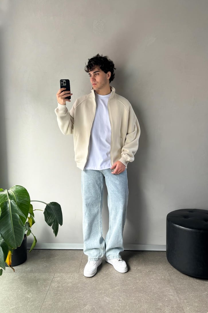 Cozy Track Bej Zip Sweatshirt