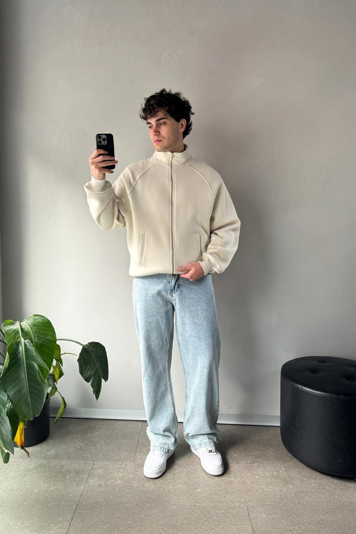 Cozy Track Bej Zip Sweatshirt