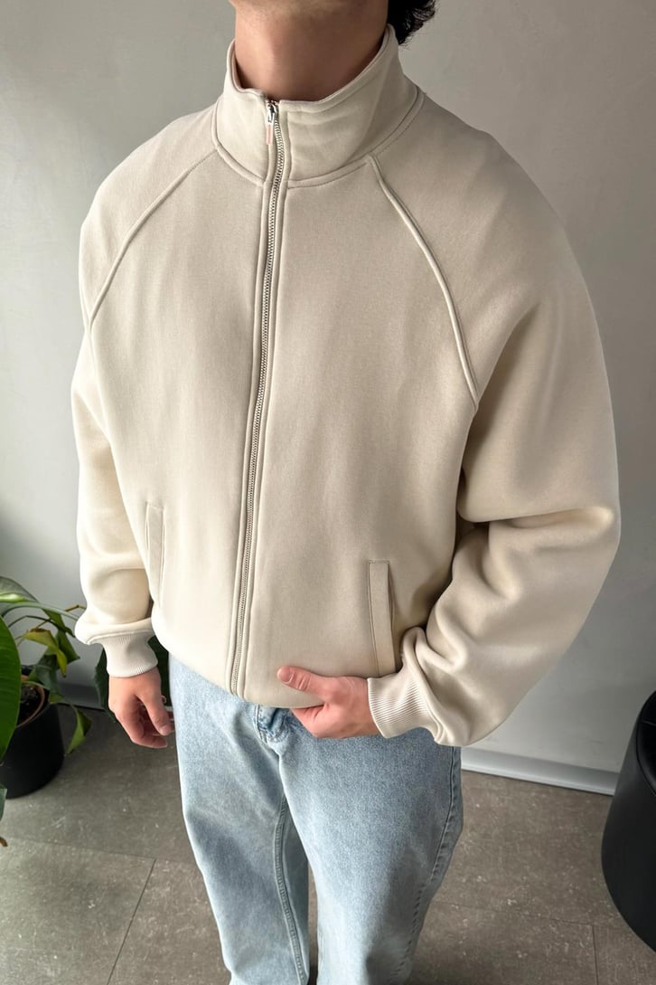 Cozy Track Bej Zip Sweatshirt