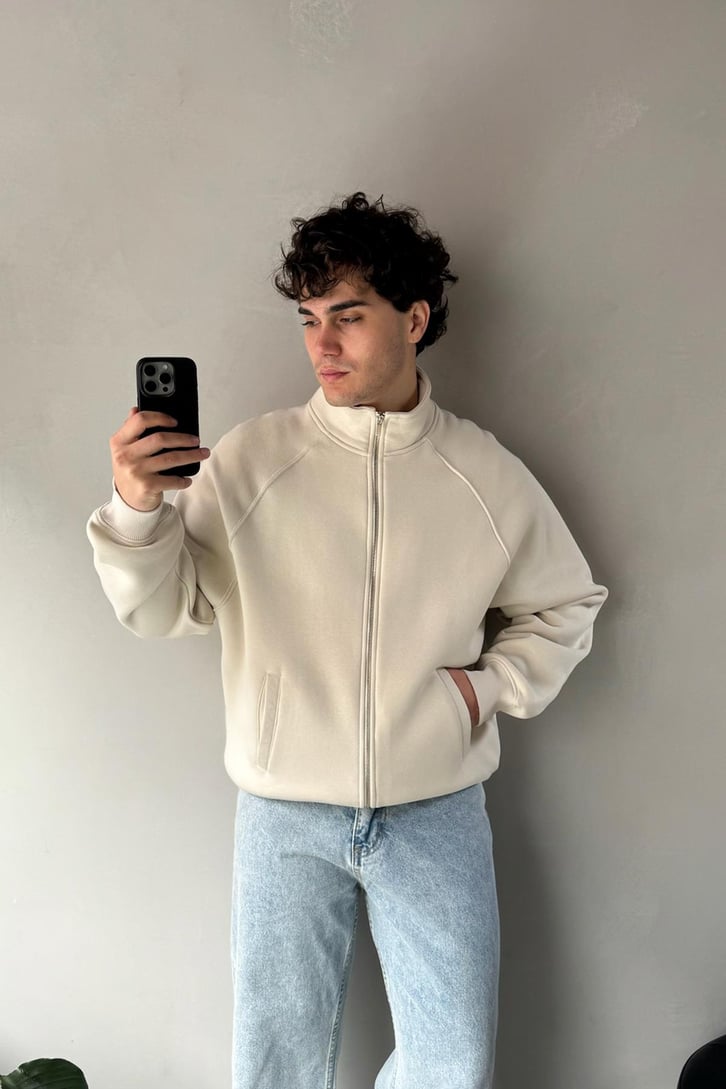 Cozy Track Bej Zip Sweatshirt