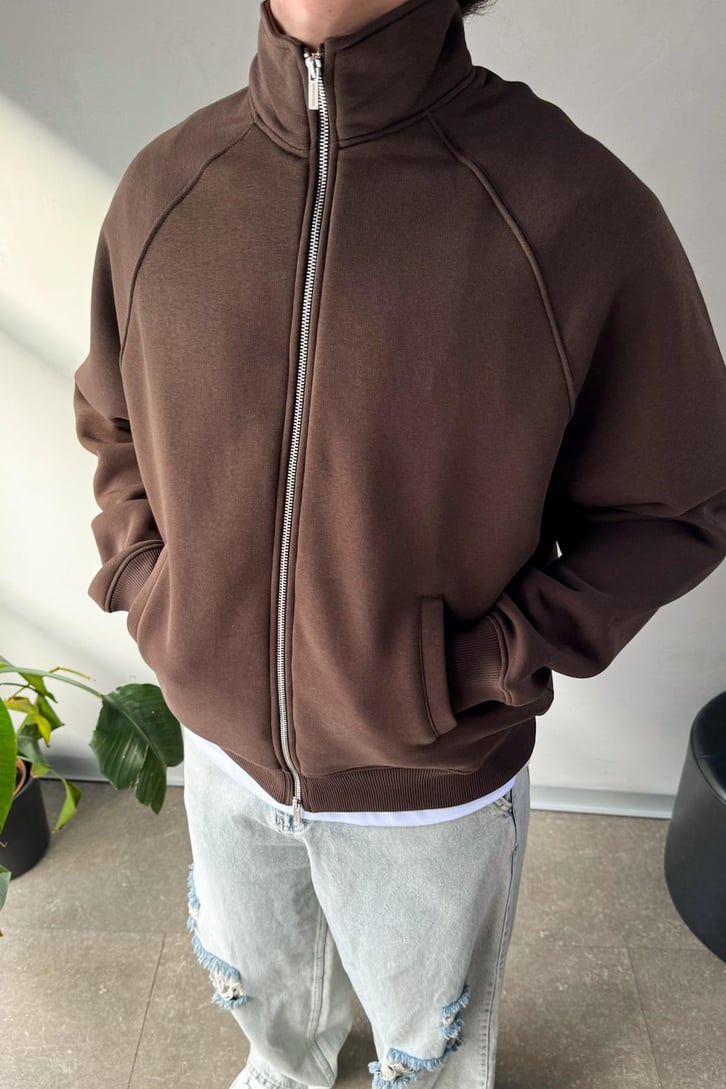 Cozy Track Koyu Kahve Zip Sweatshirt