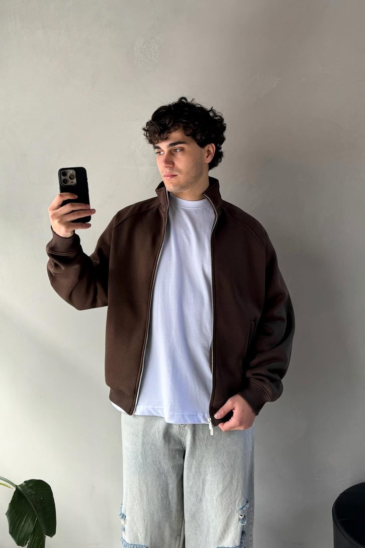 Cozy Track Koyu Kahve Zip Sweatshirt