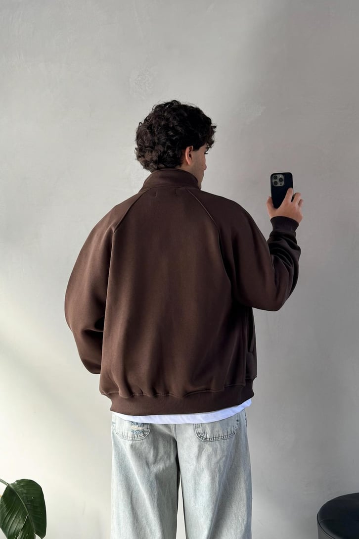 Cozy Track Koyu Kahve Zip Sweatshirt