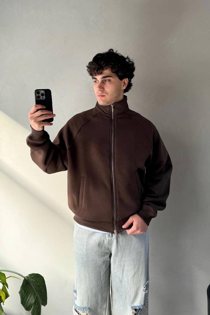 Cozy Track Koyu Kahve Zip Sweatshirt