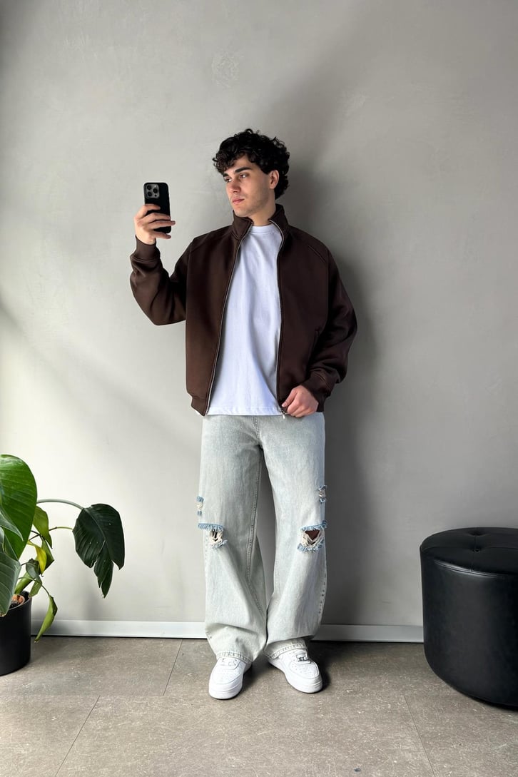 Cozy Track Koyu Kahve Zip Sweatshirt