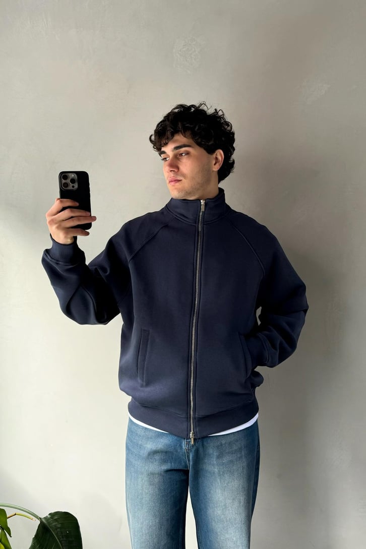 Cozy Track Lacivert Zip Sweatshirt