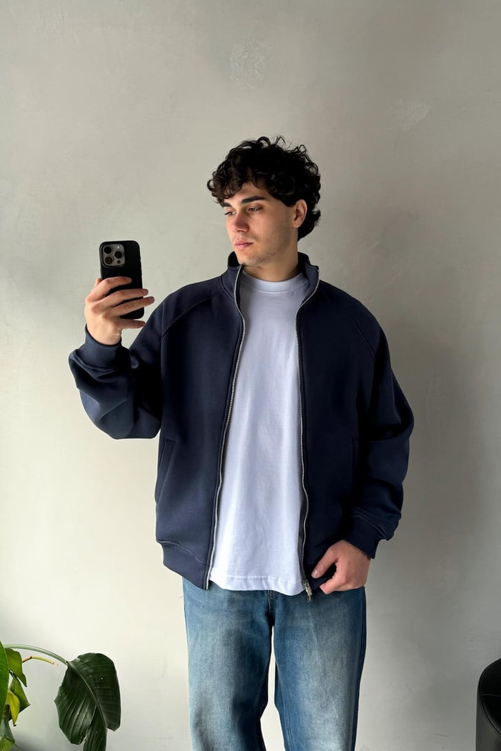 Cozy Track Lacivert Zip Sweatshirt