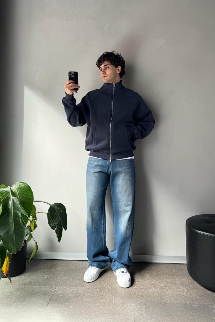 Cozy Track Lacivert Zip Sweatshirt