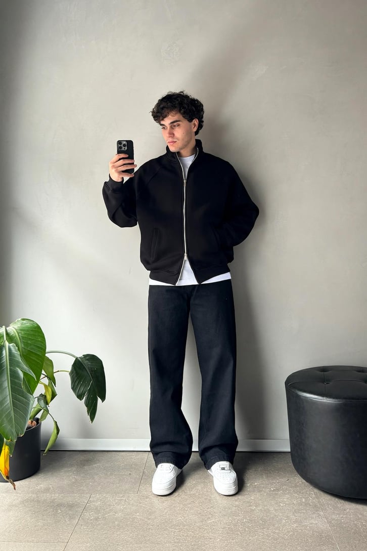 Cozy Track Siyah Zip Sweatshirt