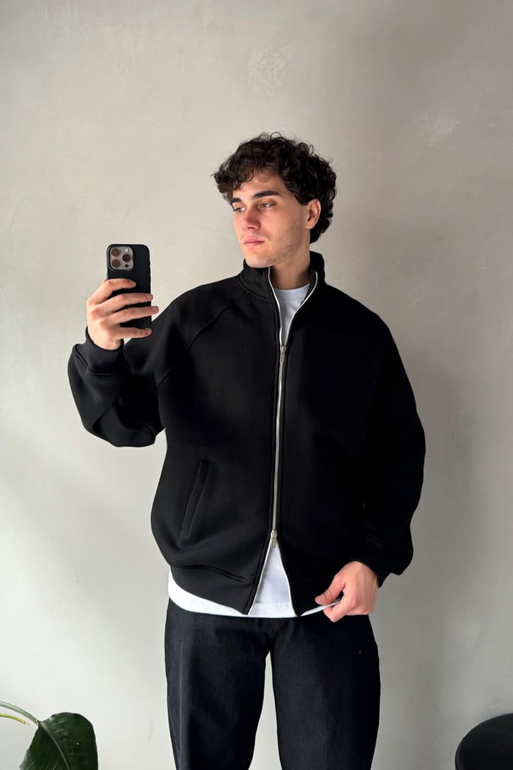 Cozy Track Siyah Zip Sweatshirt