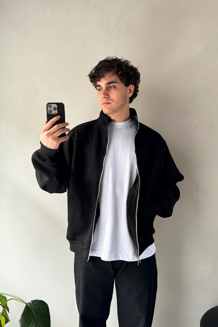 Cozy Track Siyah Zip Sweatshirt