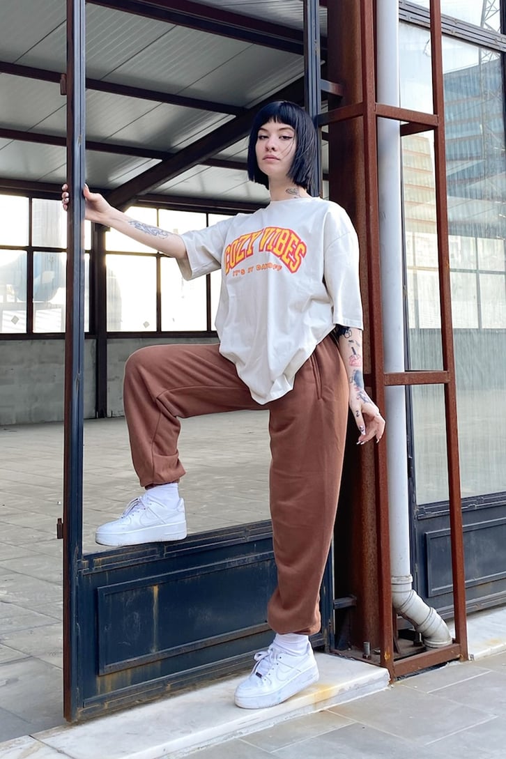 Cozy Vıres Baskılı  Ekru Tshirt