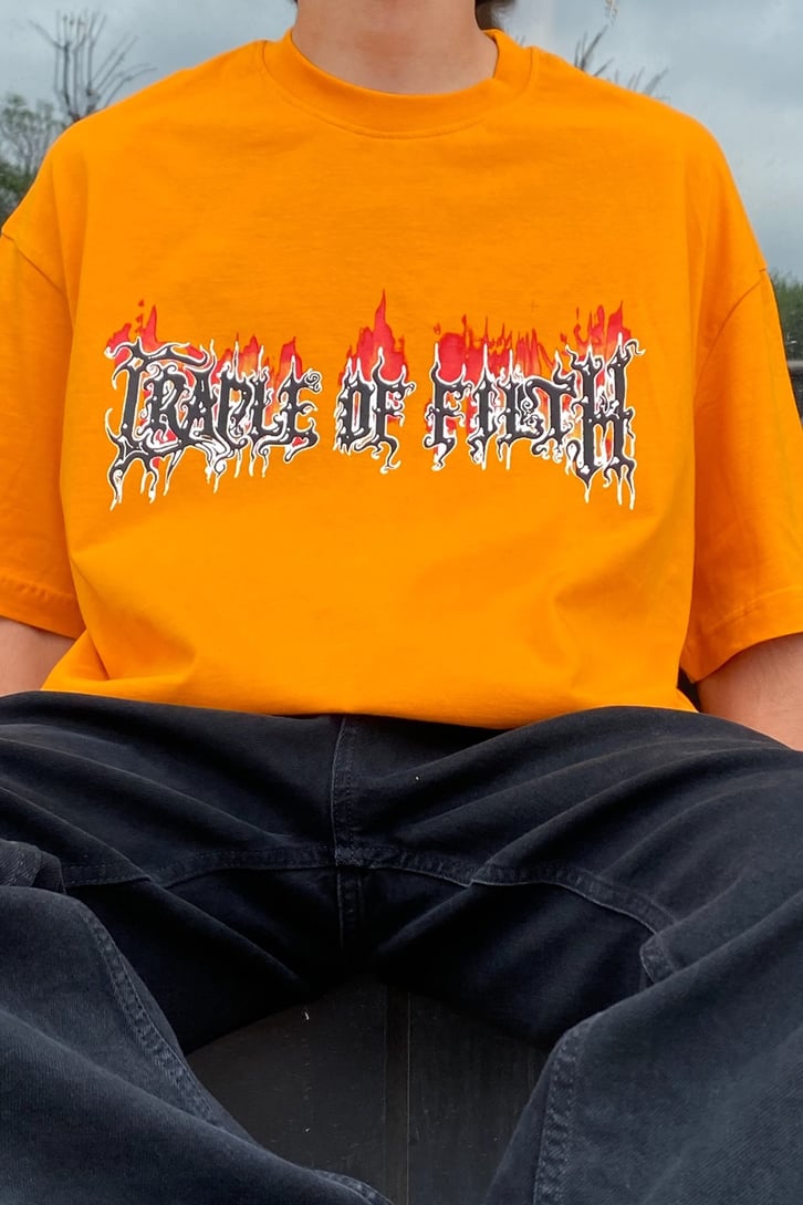 Cradle of Filth Baskılı Turuncu Oversize Tshirt