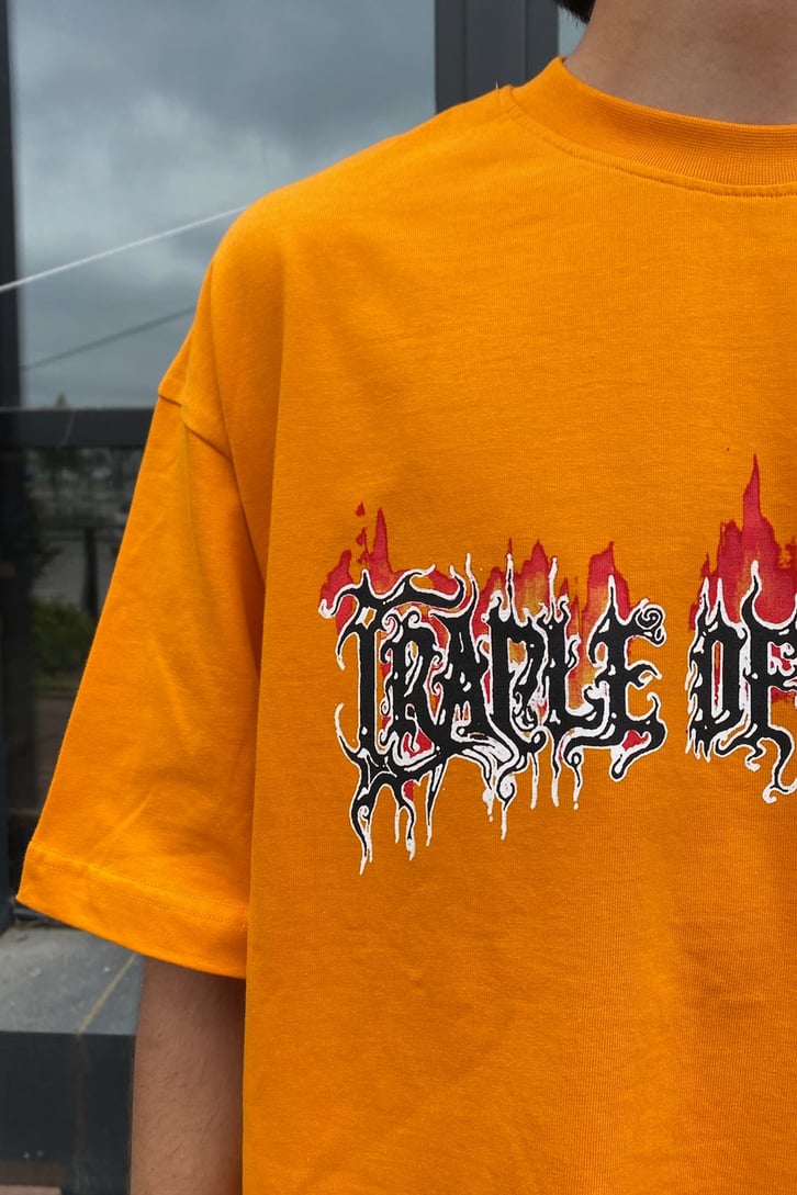 Cradle of Filth Baskılı Turuncu Oversize Tshirt