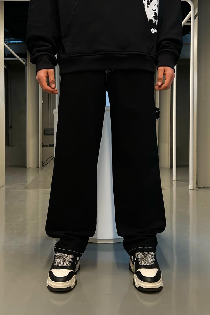 Crazy Nakışlı Siyah Baggy Jean