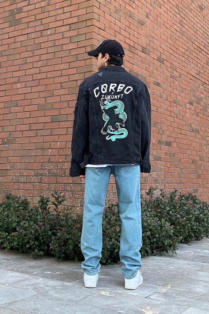 CrbO X Zuknft Oversize Printed Denim Jacket